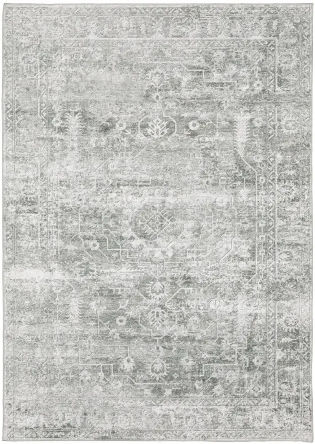 4 X 6 Sage green grey Ivory And Silver Oriental Printed Stain Resistant Non Skid Area Rug