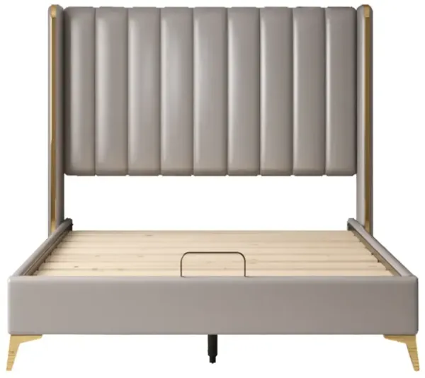 Queen Size Light Grey Platform Bed with Tufted Upholstery