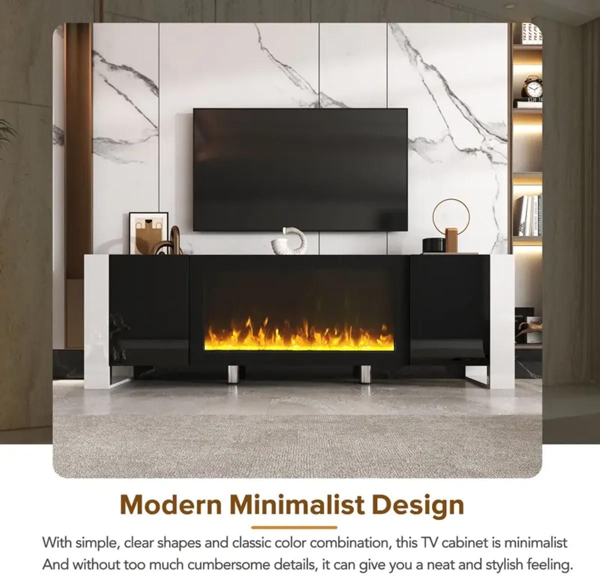 Merax Modern TV Stand with Non-heating Electric Fireplace