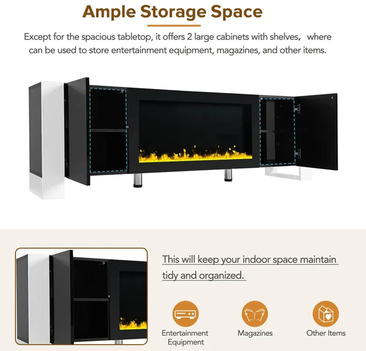 Merax Modern TV Stand with Non-heating Electric Fireplace