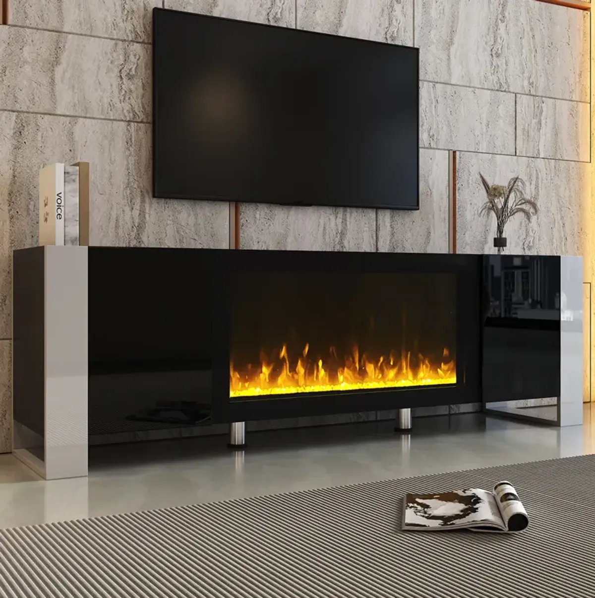 Merax Modern TV Stand with Non-heating Electric Fireplace