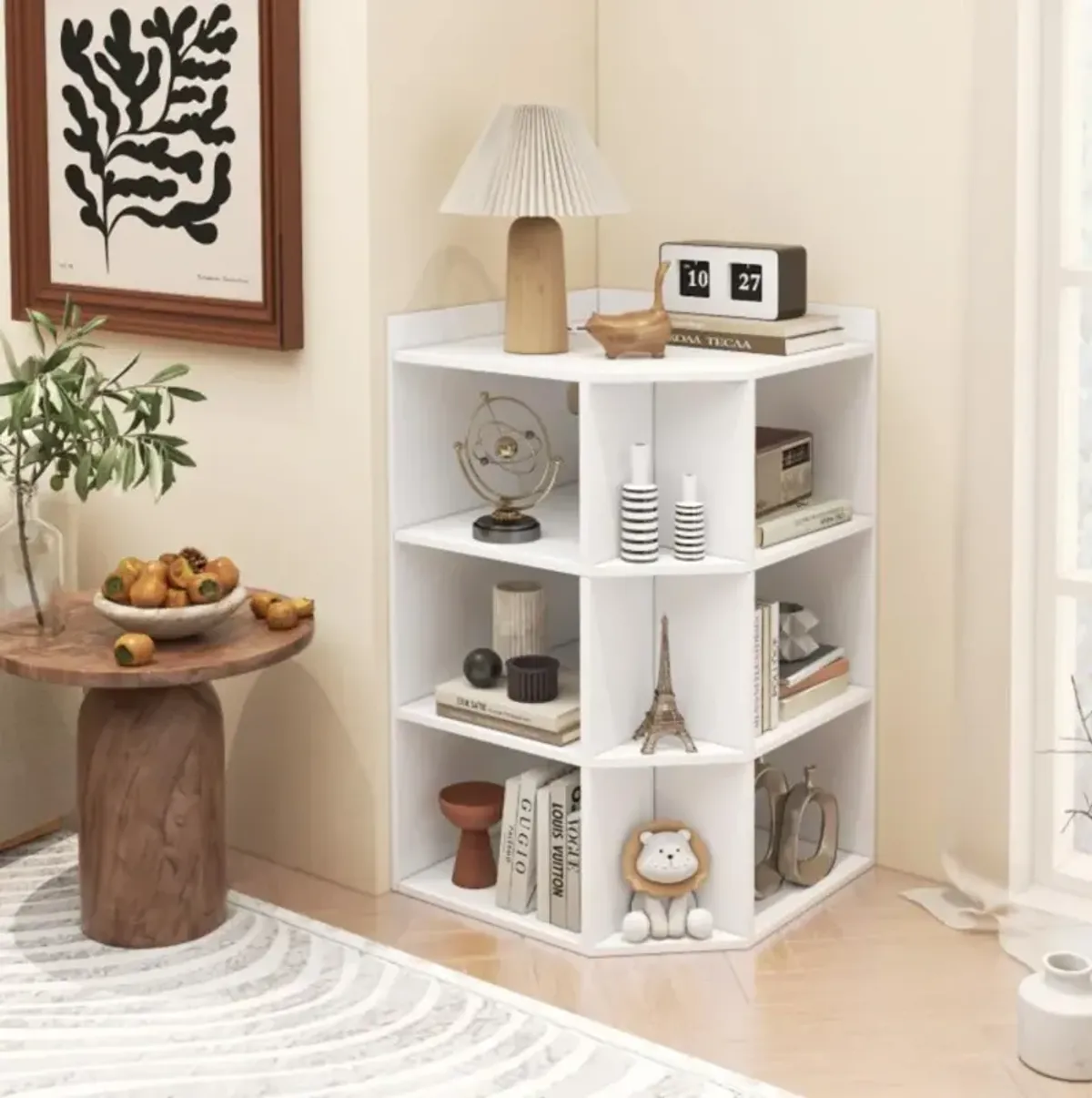 Hivvago 3-Tier Corner Cabinet with Charging Station for Bedroom