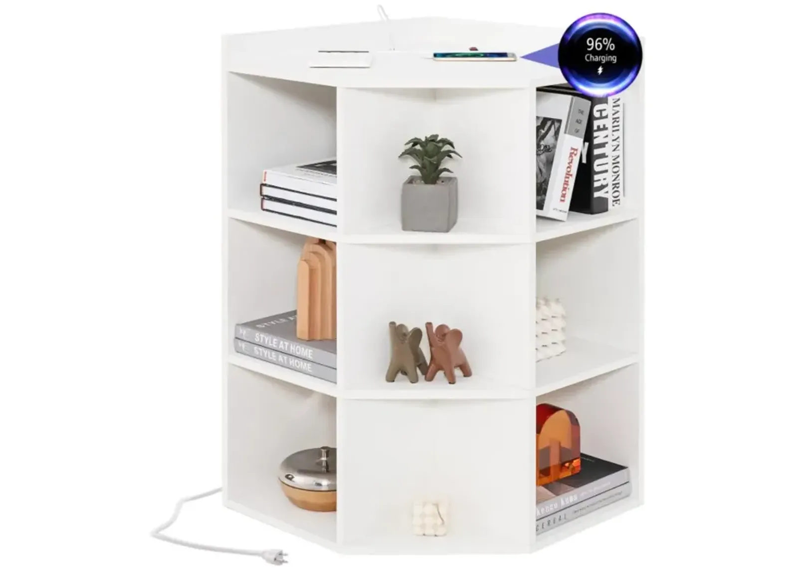 Hivvago 3-Tier Corner Cabinet with Charging Station for Bedroom