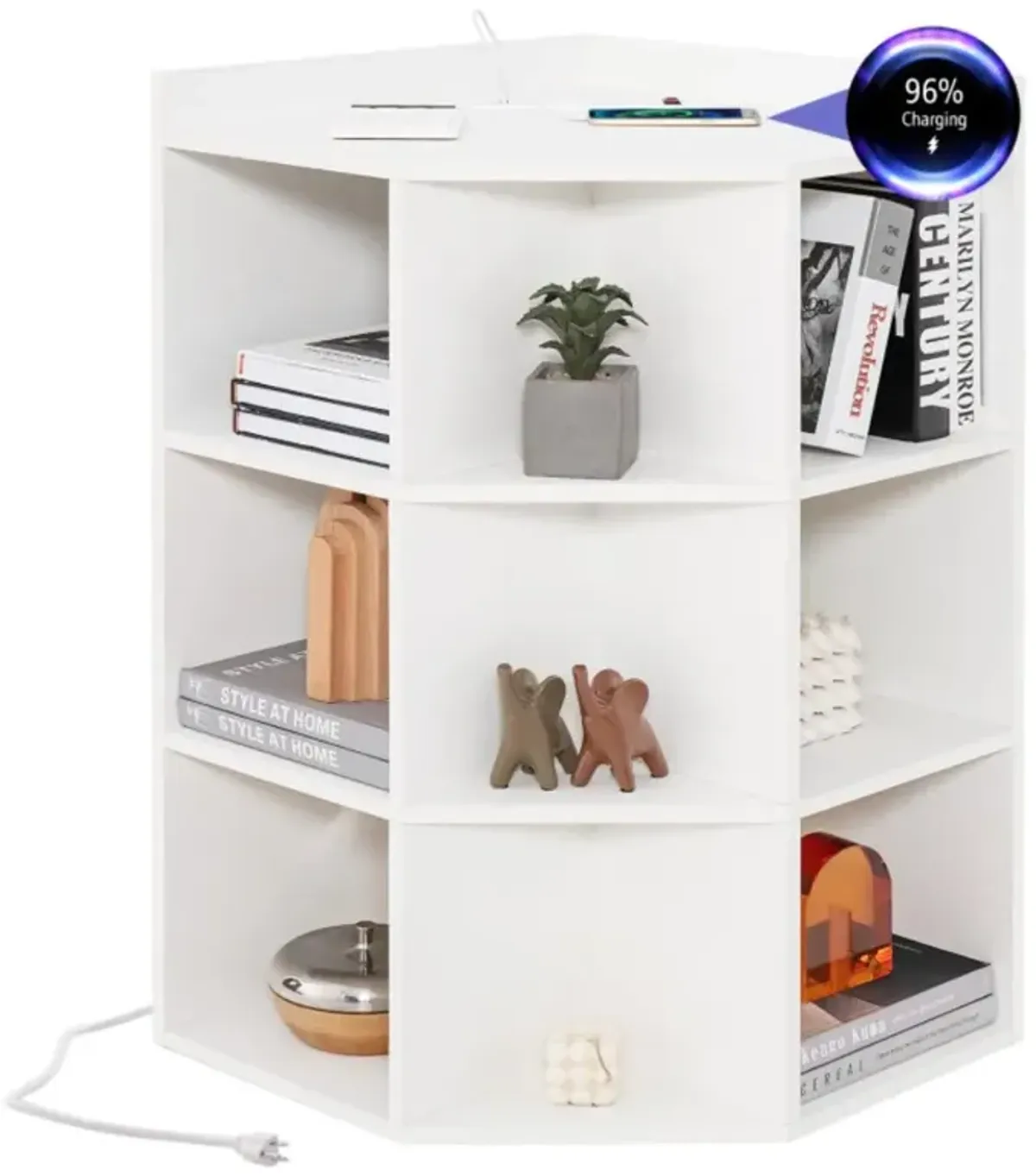 Hivvago 3-Tier Corner Cabinet with Charging Station for Bedroom