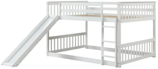 Whisen Full over Full Wooden Bunk Bed with Slide and Ladder - White