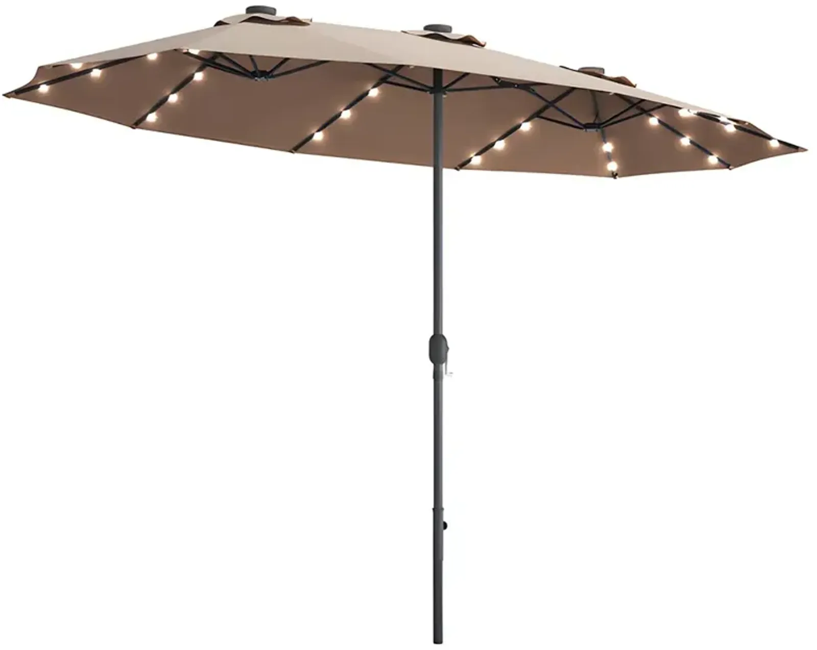 15 Ft Patio LED Crank Solar Powered 36 Lights  Umbrella without Weight Base