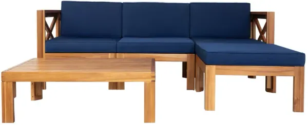 Whisen Natural Wood 5-Piece Patio Sectional Sofa Set with Cushions for Outdoor Backyard - Gray