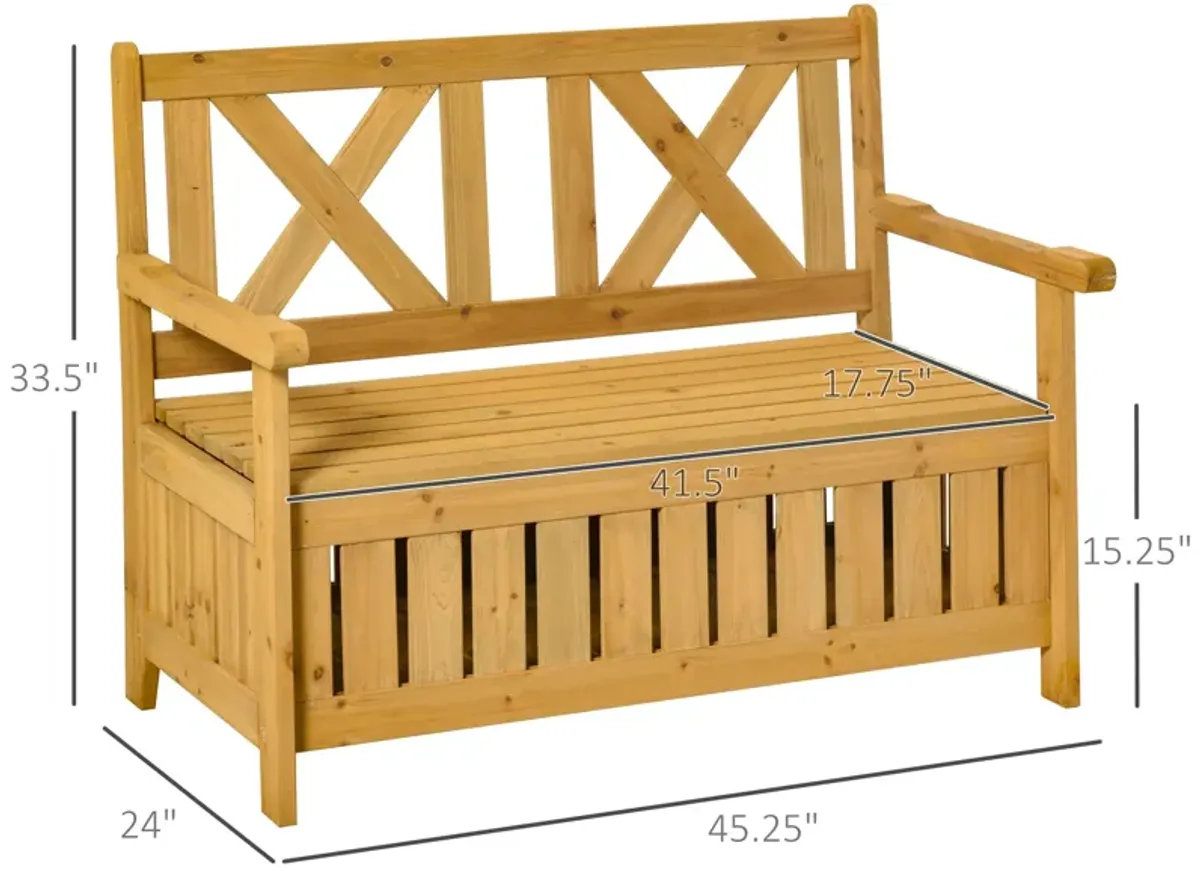 Yellow Outdoor Seating: Wooden Storage Bench with Louvered Panels