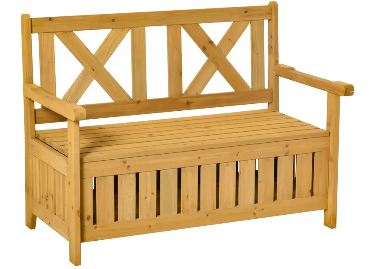 Yellow Outdoor Seating: Wooden Storage Bench with Louvered Panels