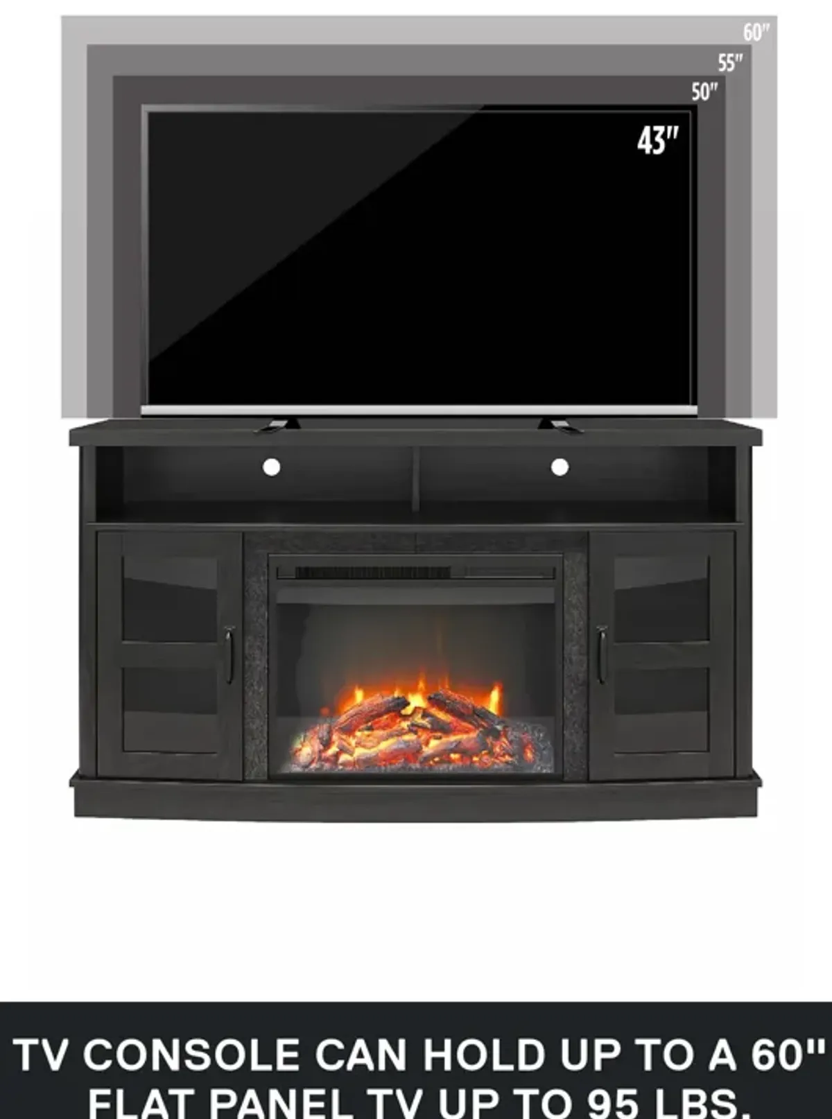 Barrow Creek Fireplace Space Heater Console with Glass Doors for TVs up to 60"