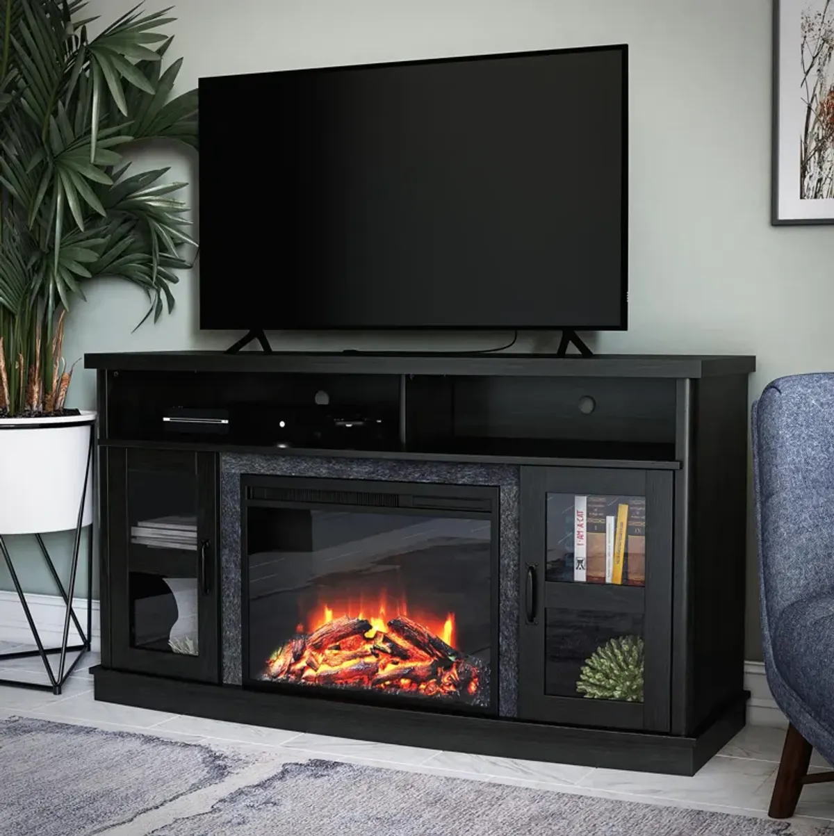 Barrow Creek Fireplace Space Heater Console with Glass Doors for TVs up to 60"