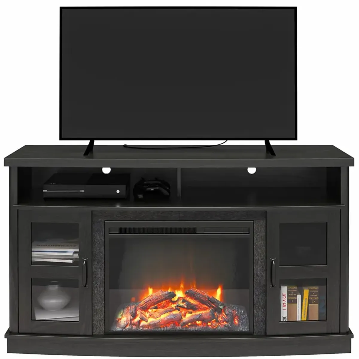 Barrow Creek Fireplace Space Heater Console with Glass Doors for TVs up to 60"