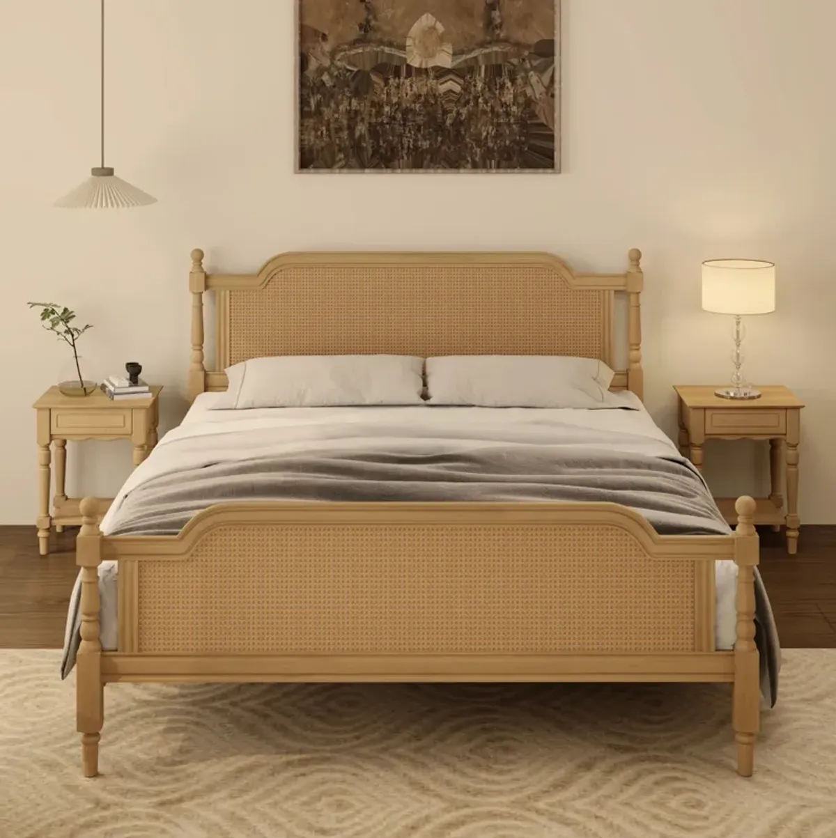 Merax Platform Bed Frame with Rattan Headboard