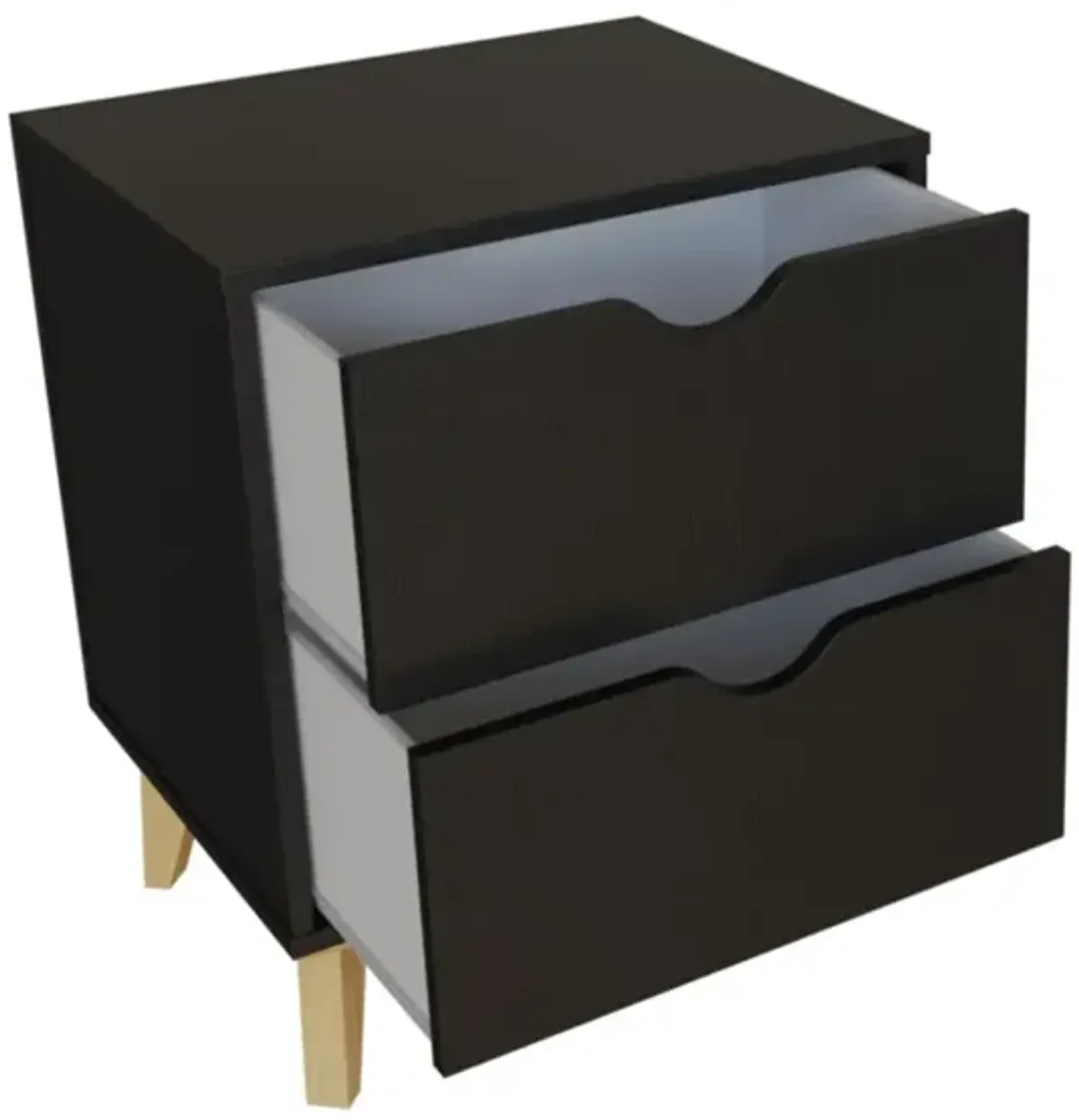 Falkk Furniture Modern End Table for Bedroom – Bedside Table with 2 Drawers – Black