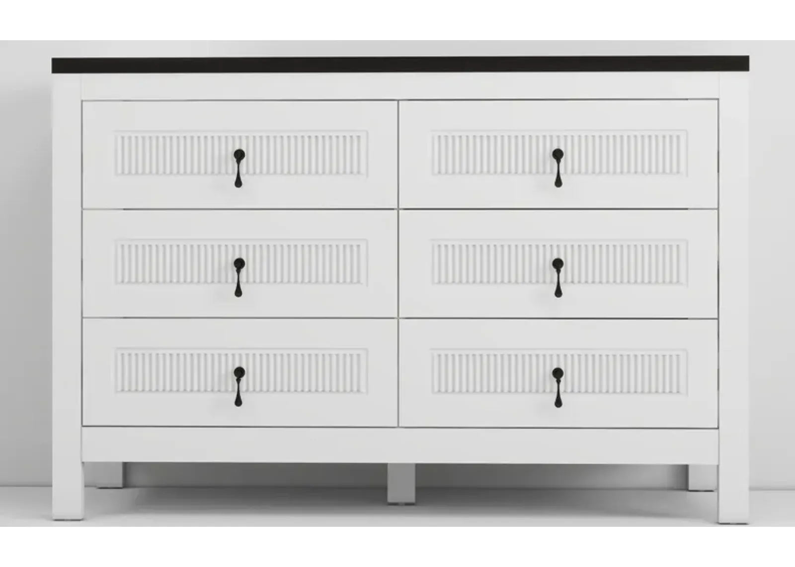 Fluted Dressers & Bedroom Chest of Drawers, 6 Drawer Dresser Wood, 47.2" Natural Wood Dresser for Nursery, Wooden Chest of Drawers, White and Black Modern Dresser