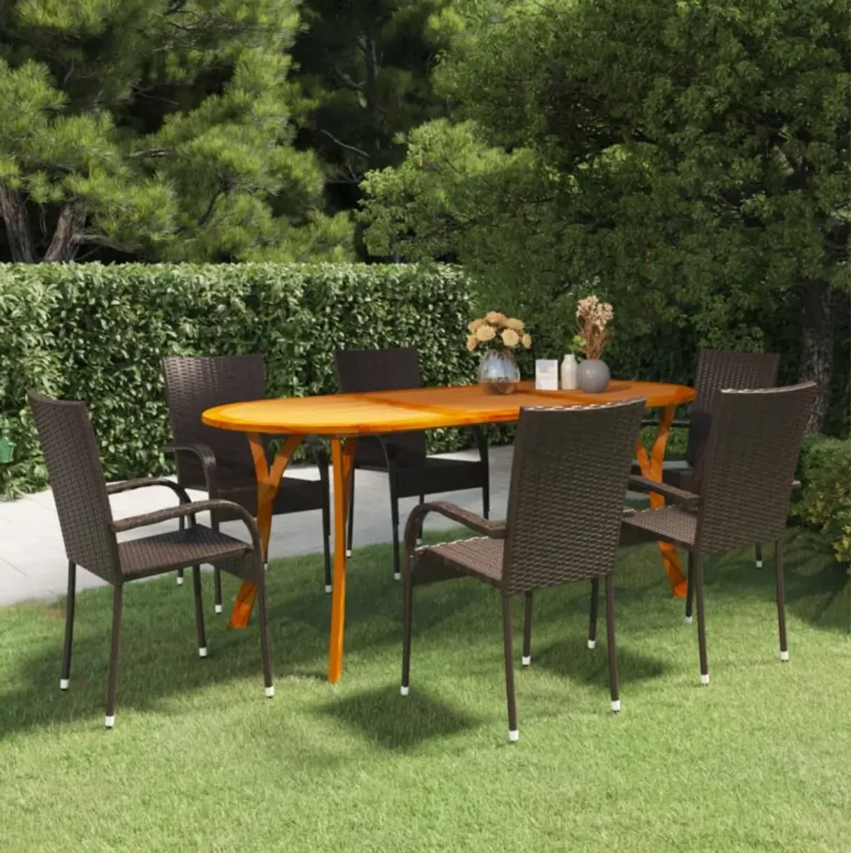 vidaXL 7 Piece Garden Dining Set Brown