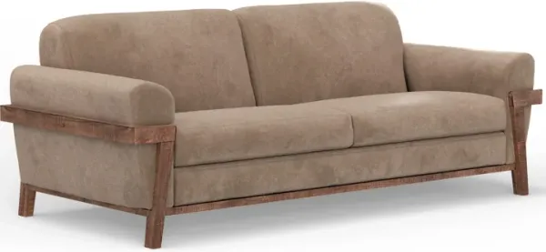 Pola Sofa, Light Brown Polyester, Foam Cushions, Solid Pine Wood, 95 Inch - Benzara