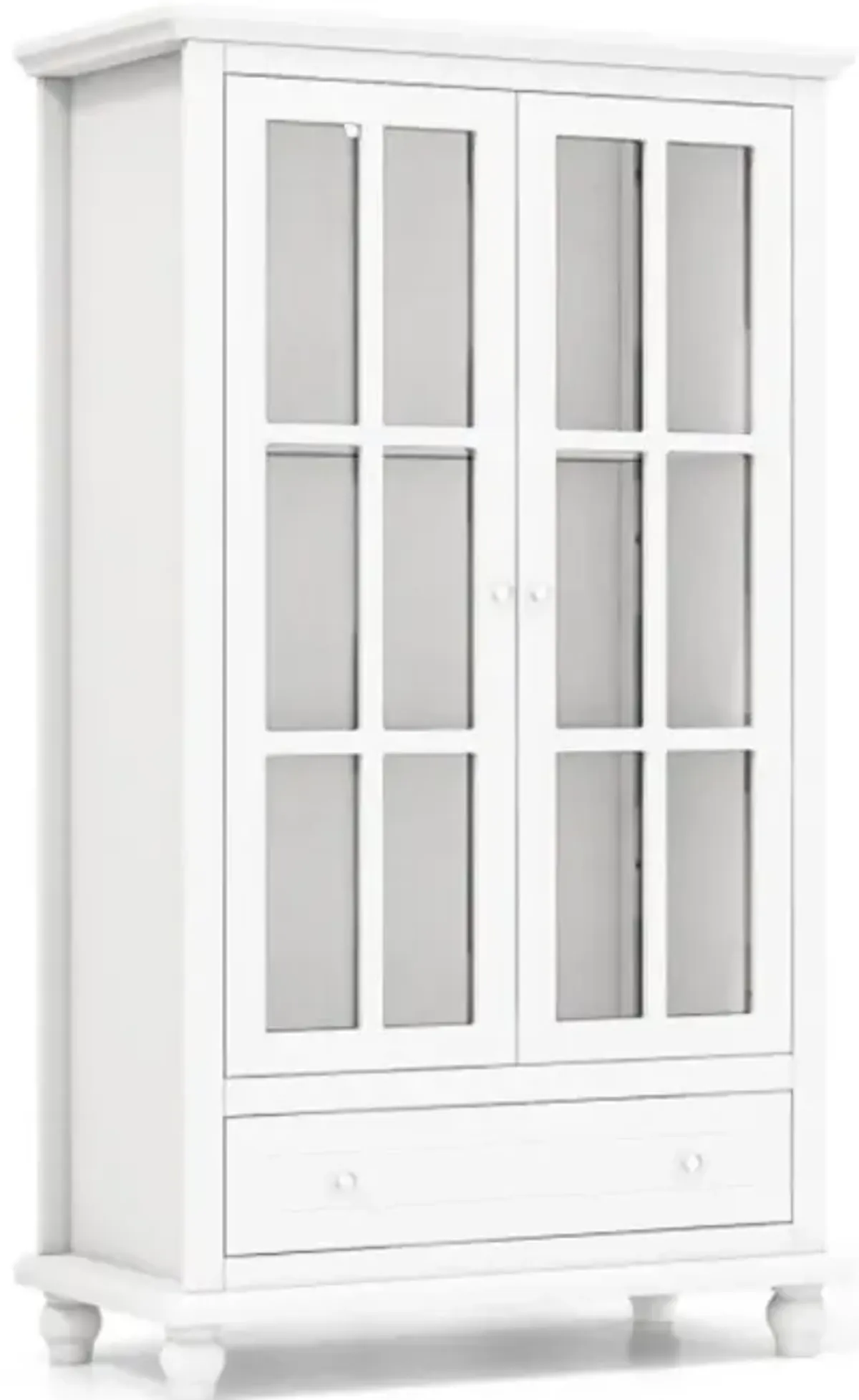 55 Inch Bookcase Cabinet with Tempered Glass Doors-White