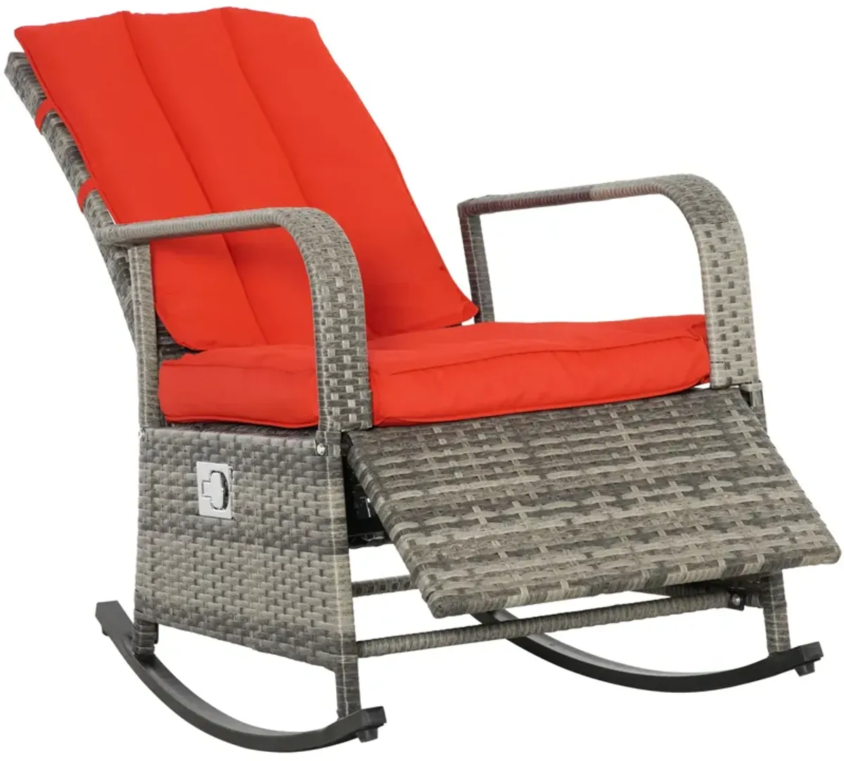 Red Outdoor Comfort: Wicker Rocking Chair with Adjustable Footrest