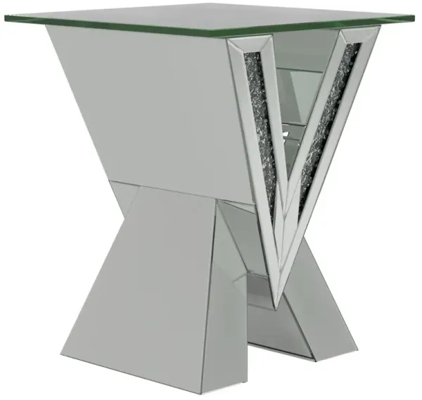 Taffeta Glass Top Mirrored Acrylic End Table Silver