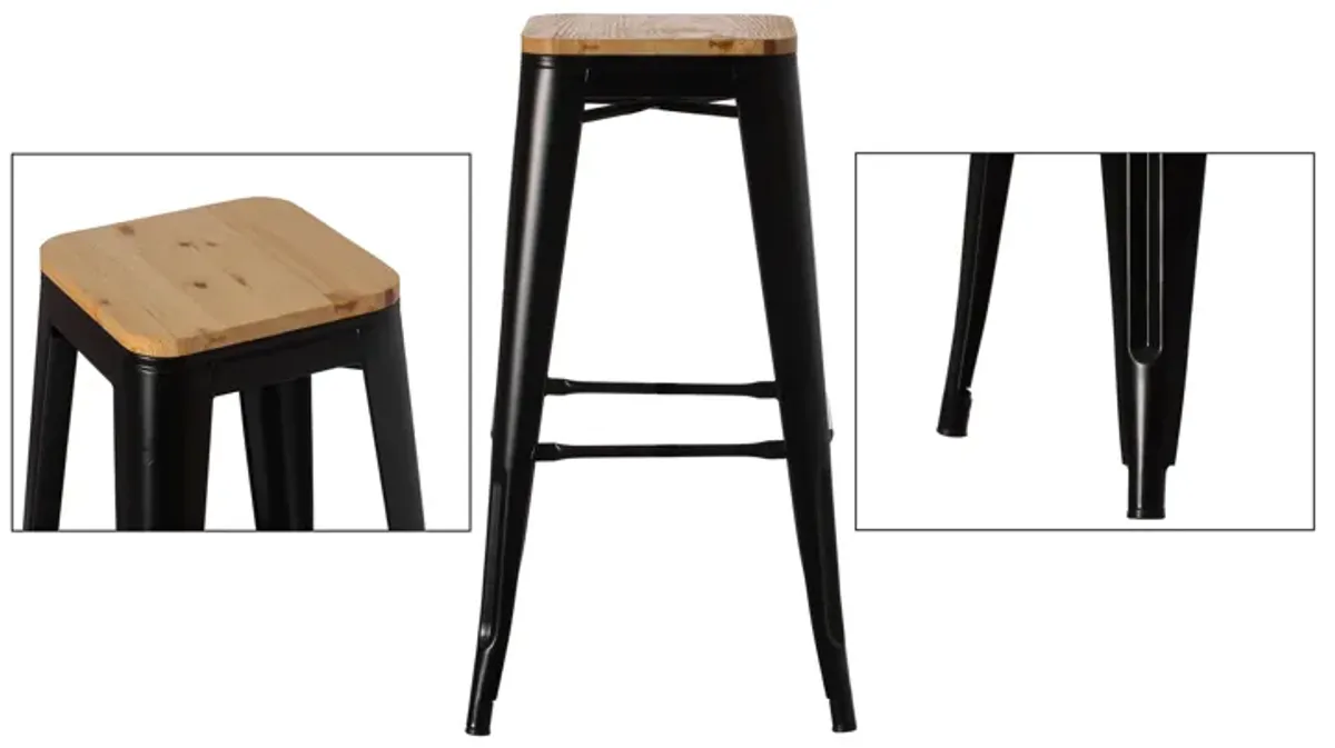 30" Large Decorative Accent Bar Stool for Indoor and Outdoor, Wooden Brown and Metal Black