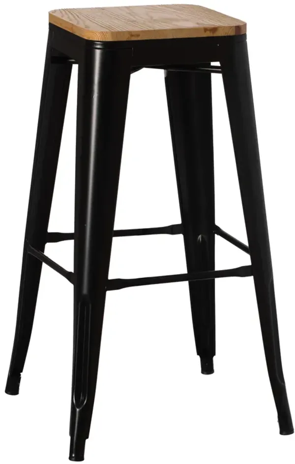 30" Large Decorative Accent Bar Stool for Indoor and Outdoor, Wooden Brown and Metal Black