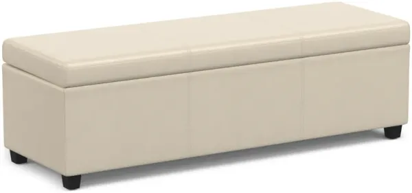 Avalon 54 inch Wide Contemporary Rectangle Extra Large Storage Ottoman Bench in Satin Cream PU faux leather, Assembled