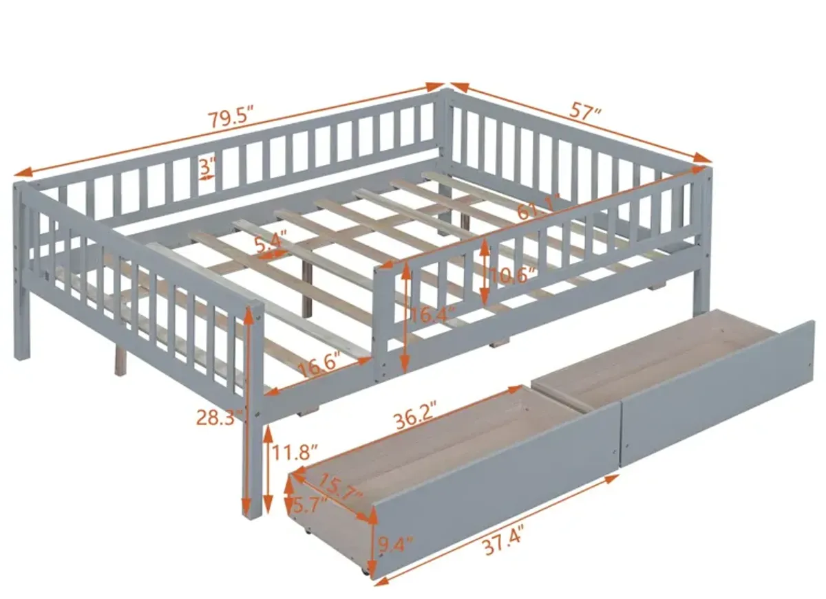 Full Size Daybed Wood Bed With Two Drawers