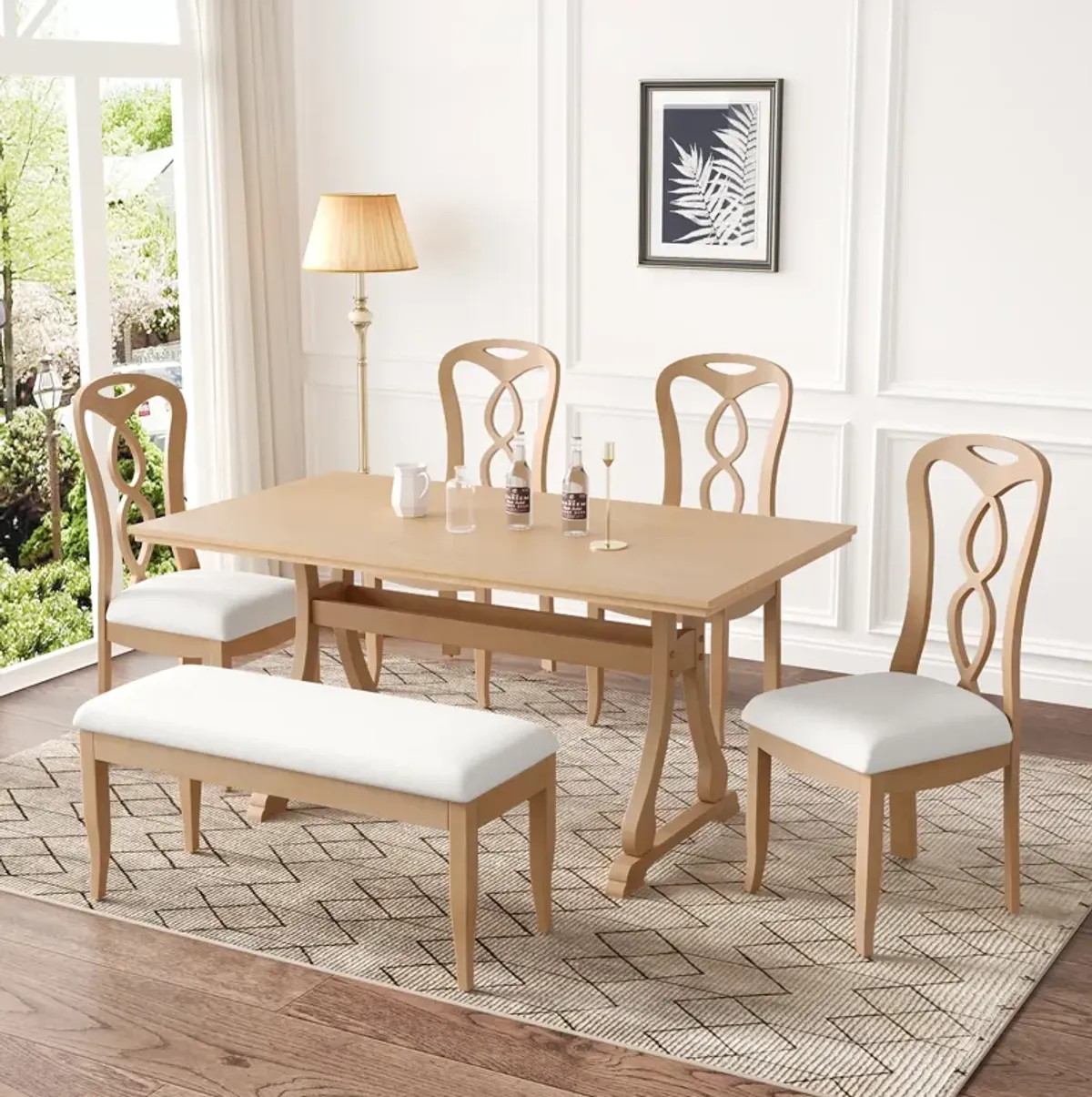 Merax Retro Table with Chairs and Bench Dining Set