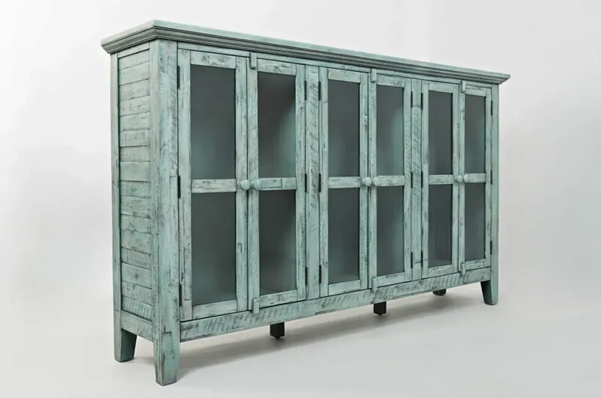 Rustic Shores 70" Coastal Distressed Acacia Six-Door Accent Cabinet