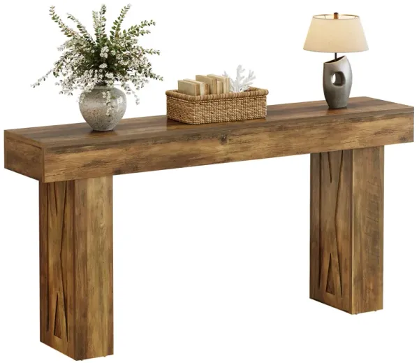 63-Inch Narrow Console Table, Modern Sofa Table for Hallway, Entryway Table for Living Room, Bedroom, Home Office, Wood Color