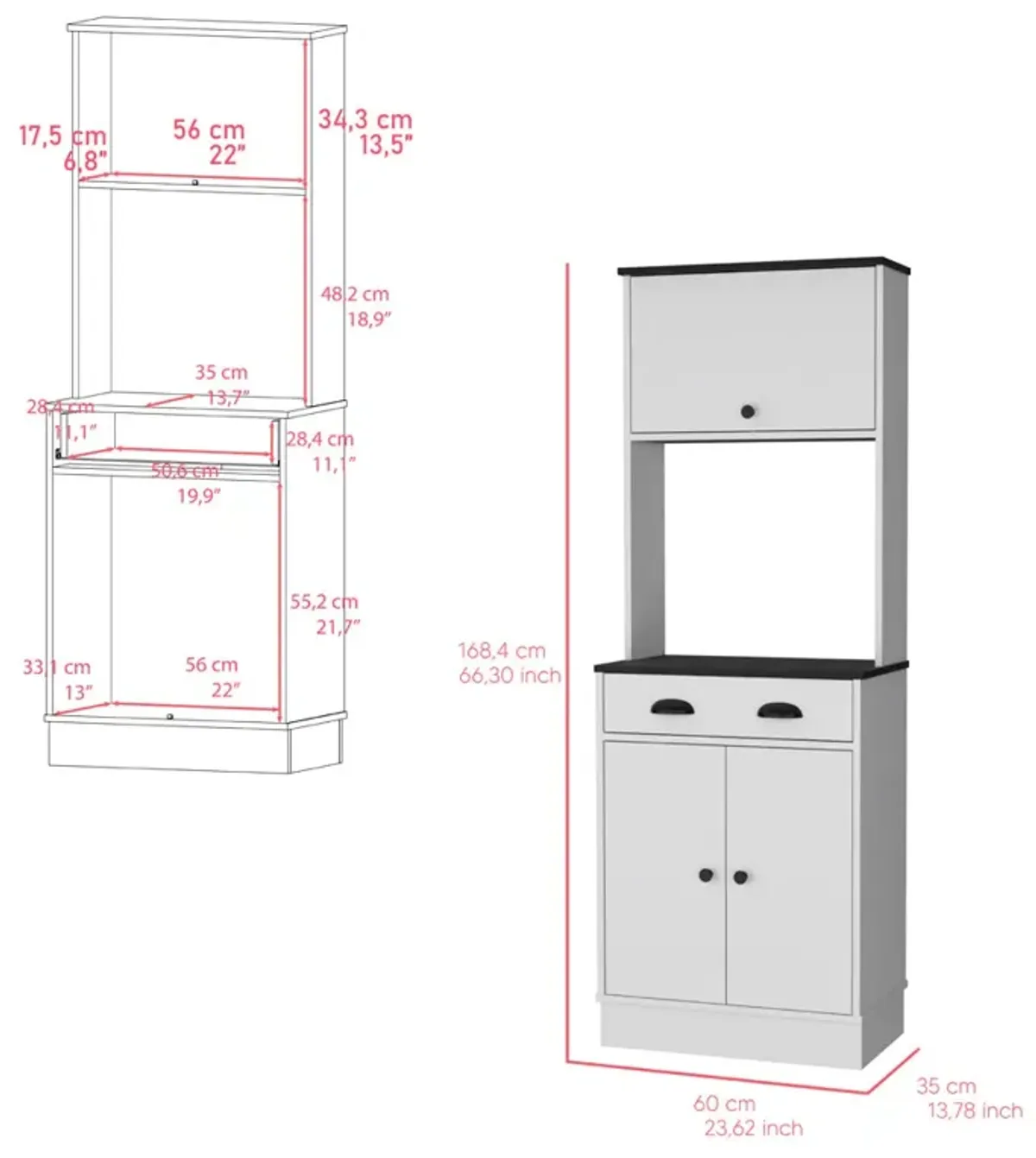 Pantry Cabinet Microwave Stand Warden, Kitchen, White/Black