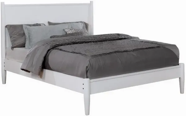 Wooden Eastern King Size Bed with Panel Headboard, White-Benzara