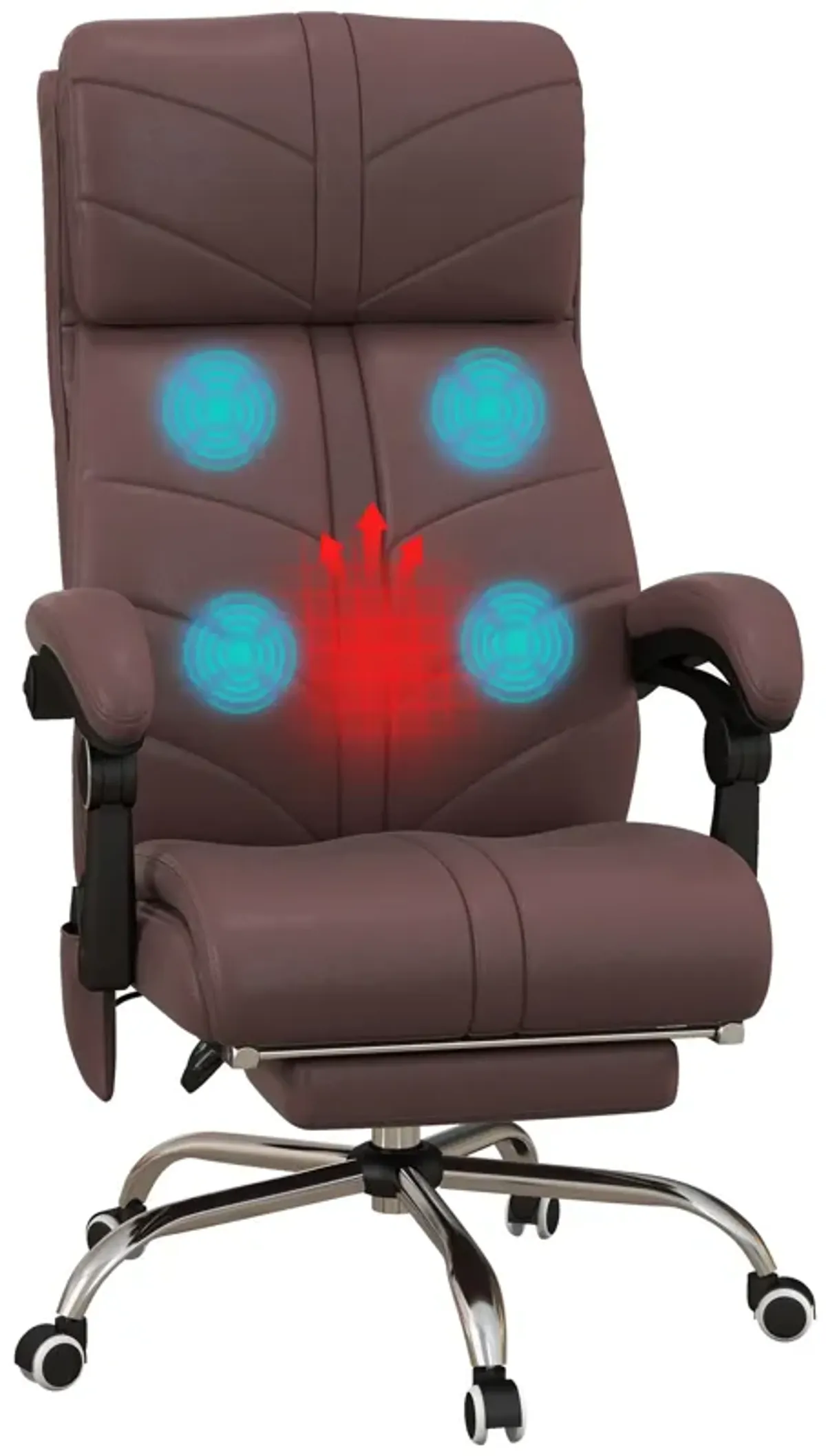 Brown PU Leather Massage Chair: 4 Vibration Points, Reclining