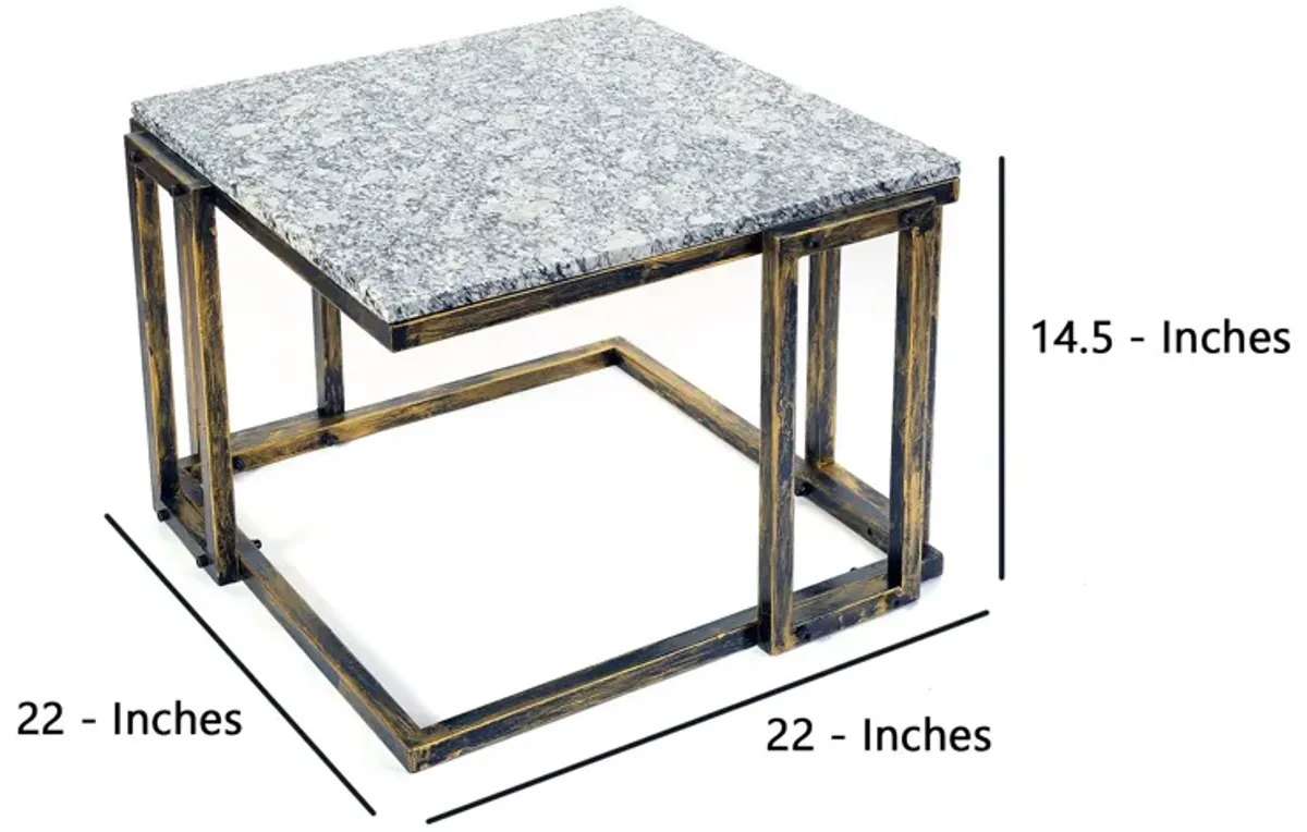 22 Inch Granite Top Plant Stand, Cast Iron Frame, Gray, Black, Gold-Benzara