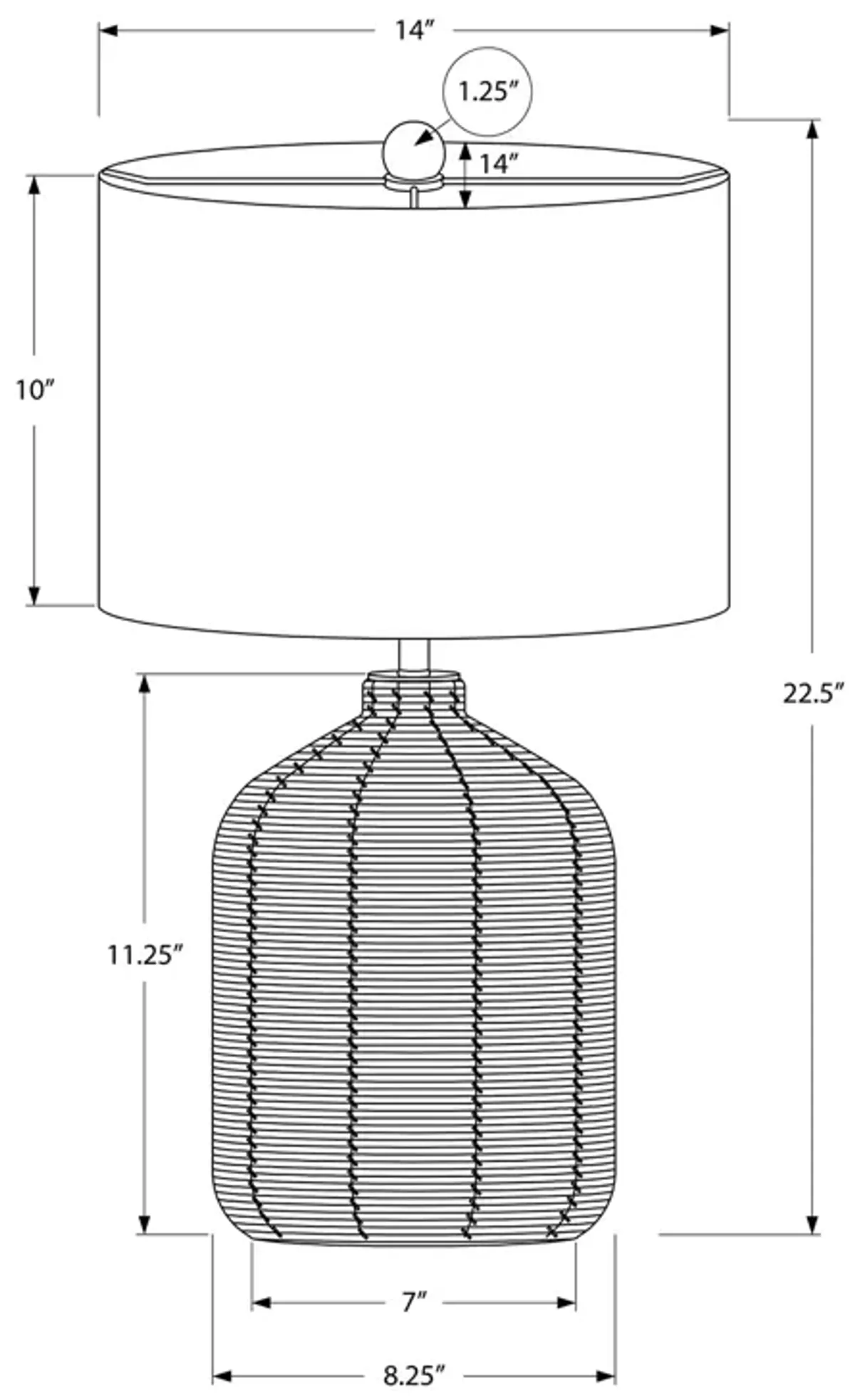 Monarch Specialties I 9734 - Lighting, 23"H, Table Lamp, Black Rattan, Ivory / Cream Shade, Modern