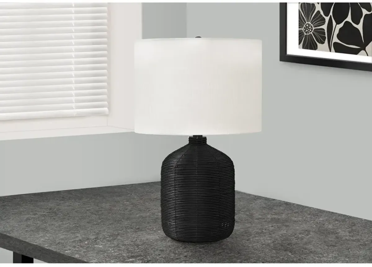 Monarch Specialties I 9734 - Lighting, 23"H, Table Lamp, Black Rattan, Ivory / Cream Shade, Modern