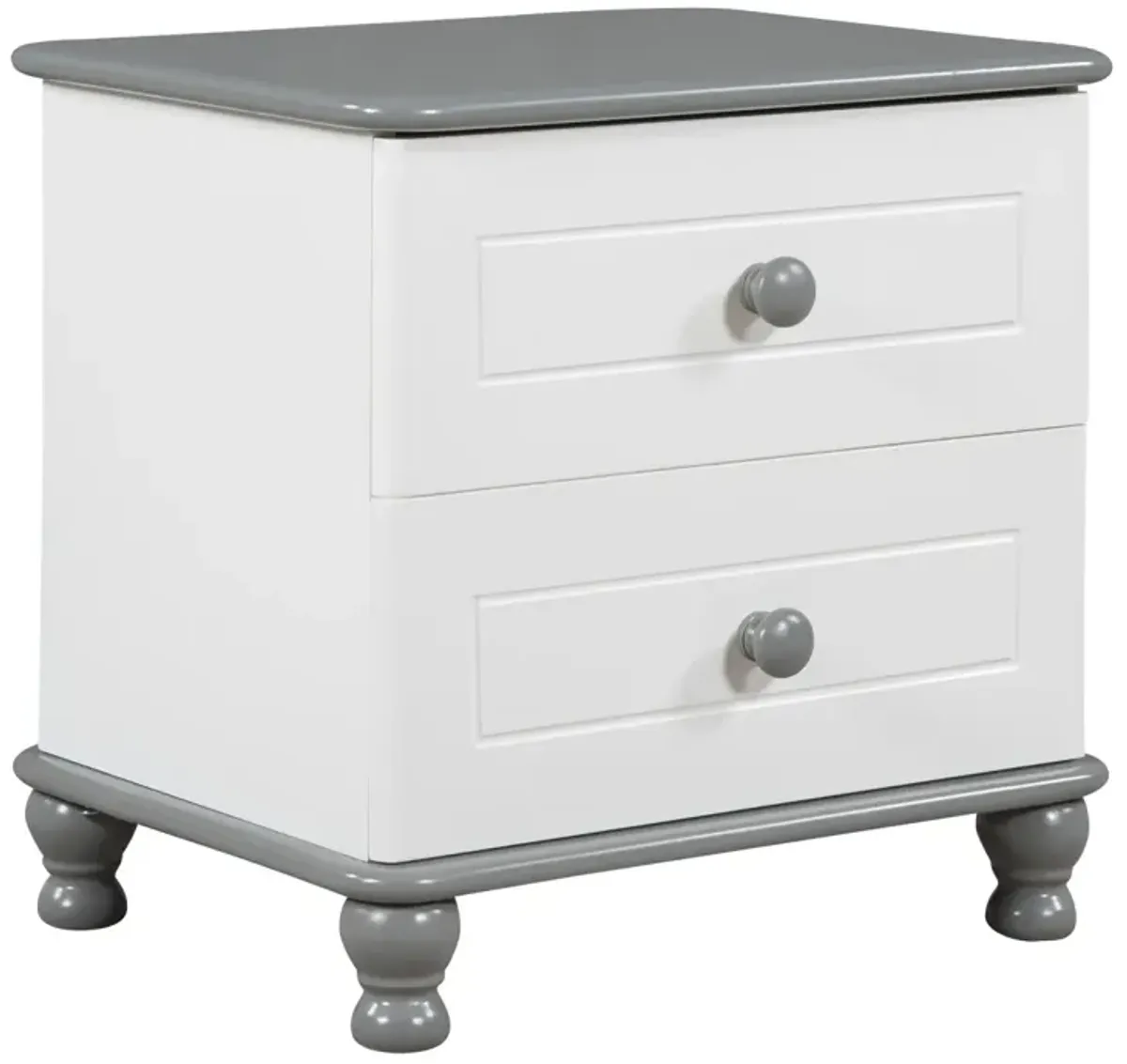 Wooden Nightstand With Two Drawers For Kids, End Table For Bedroom, White+Gray