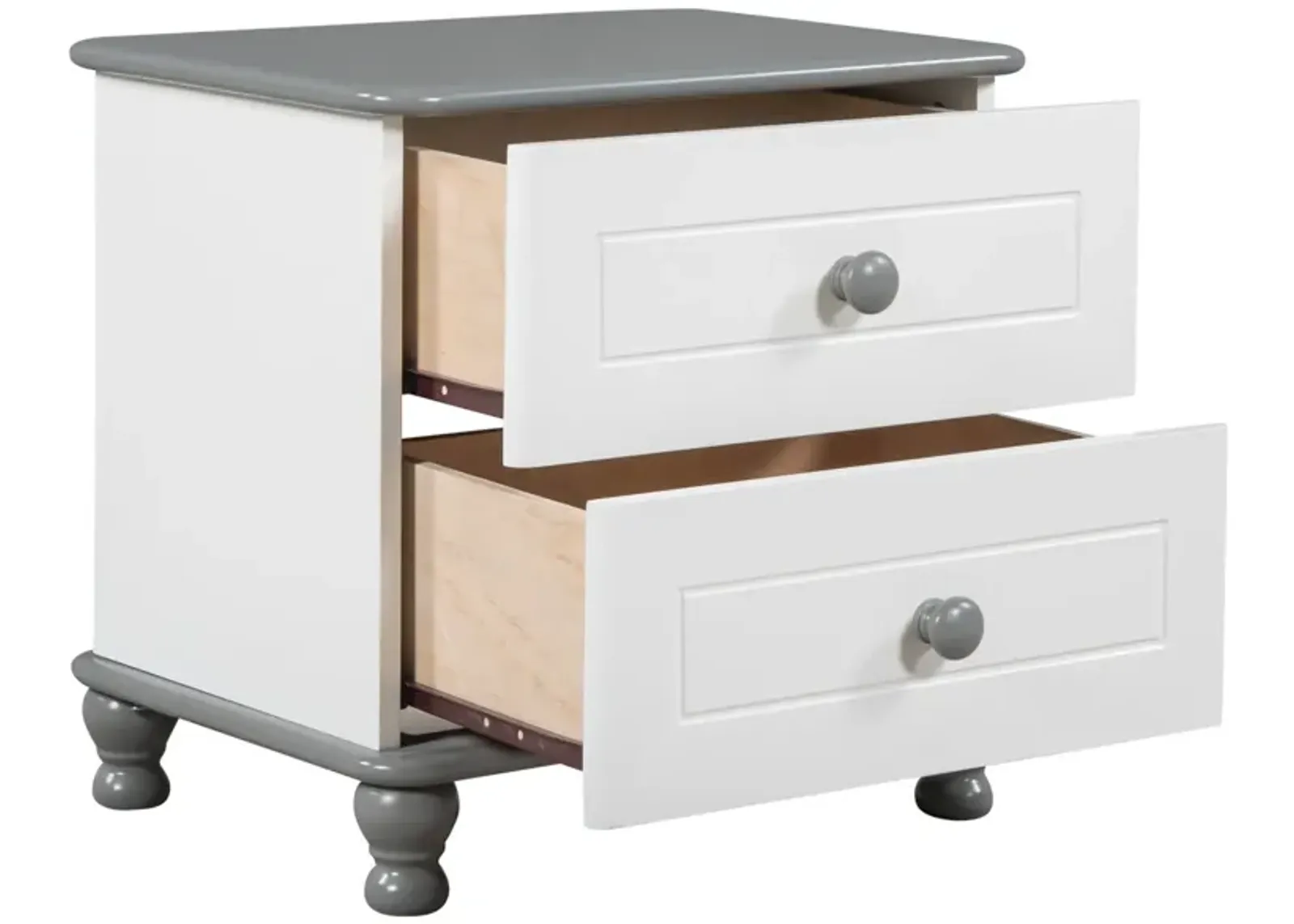 Wooden Nightstand With Two Drawers For Kids, End Table For Bedroom, White+Gray