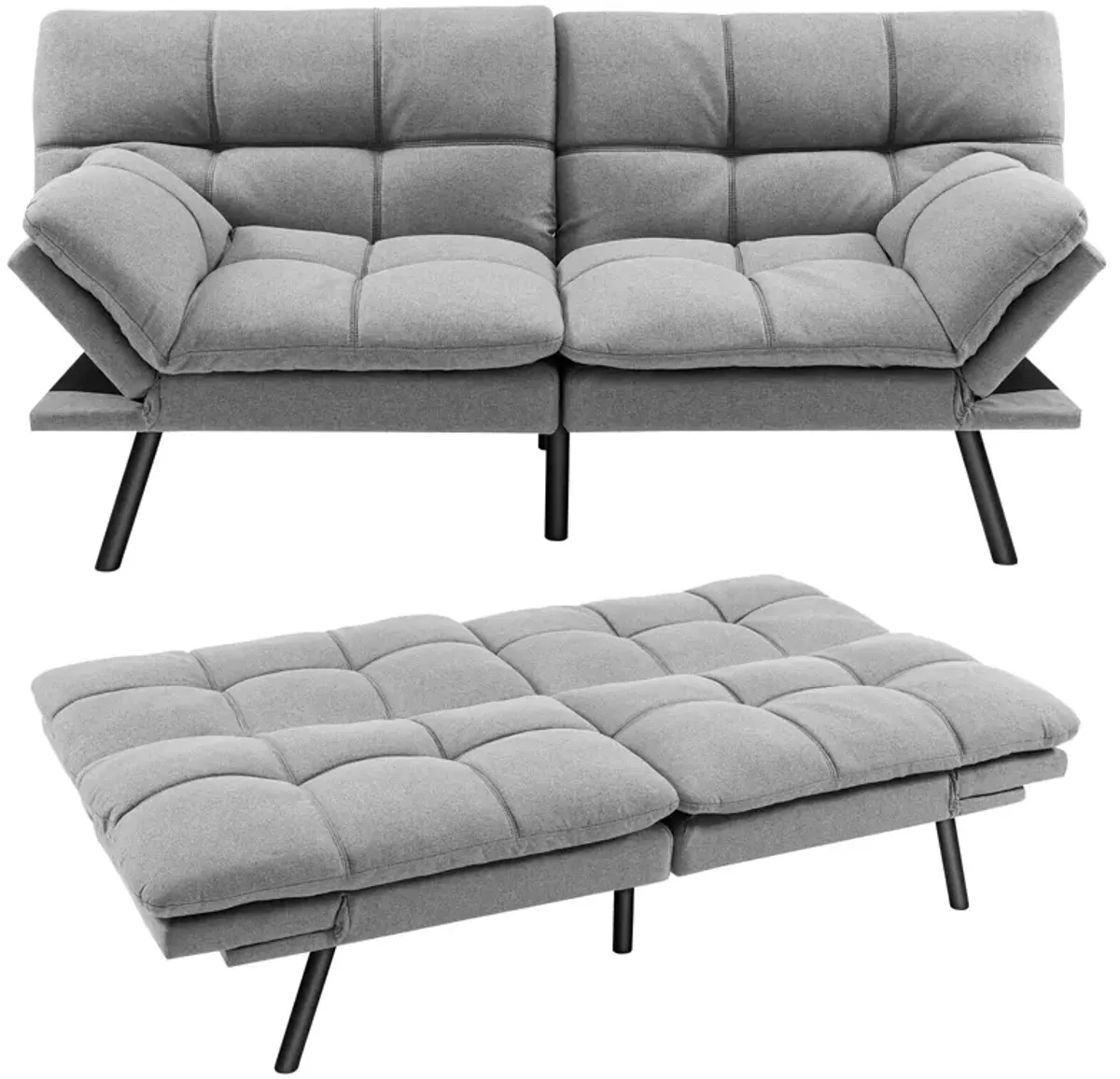 Convertible Memory Foam Futon Sofa Bed with Adjustable Armrest