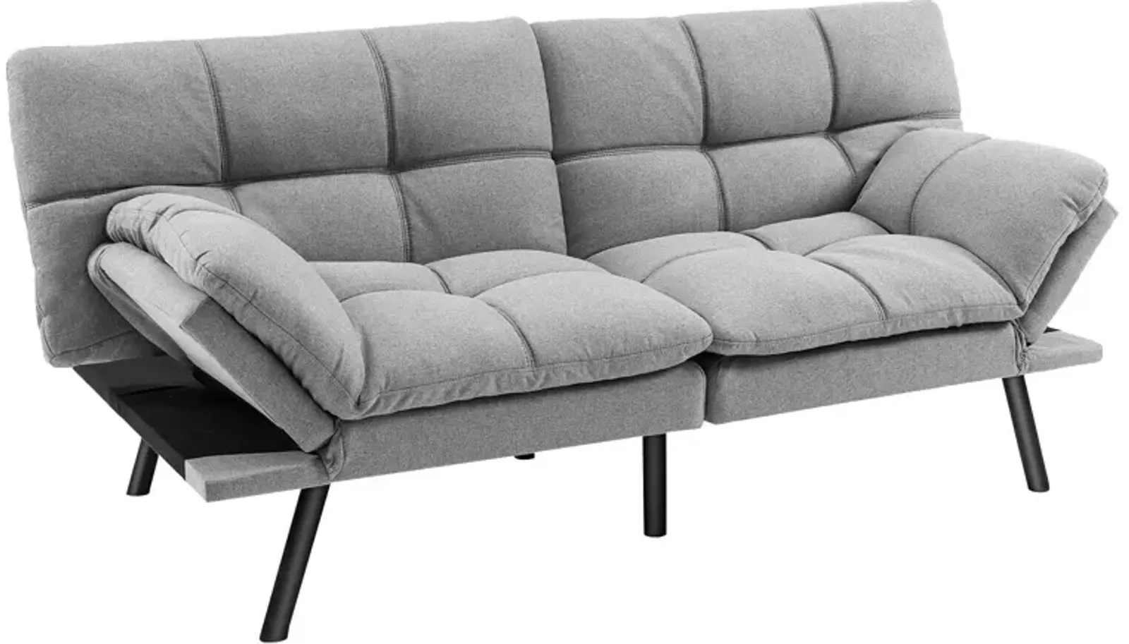 Convertible Memory Foam Futon Sofa Bed with Adjustable Armrest