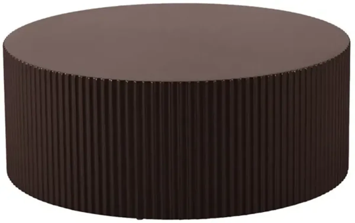 Artisanal Round MDF Coffee Table With Handcrafted Relief And Stunning Painting Finish, Brown