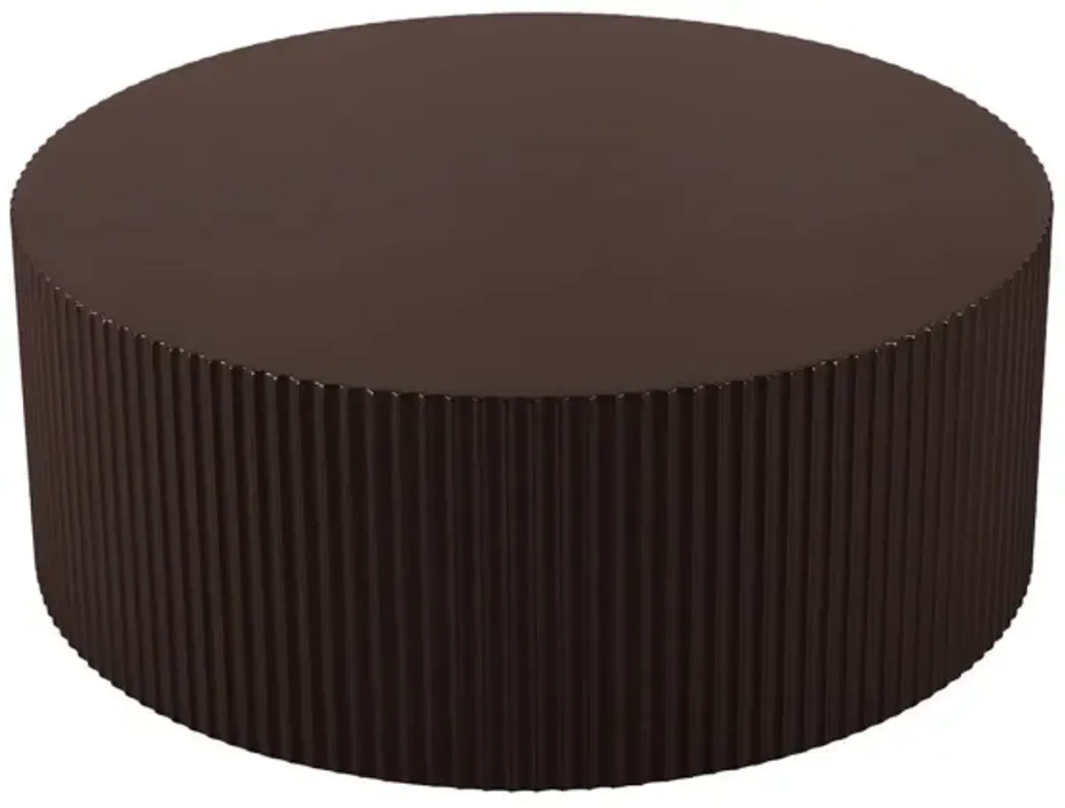 Artisanal Round MDF Coffee Table With Handcrafted Relief And Stunning Painting Finish, Brown