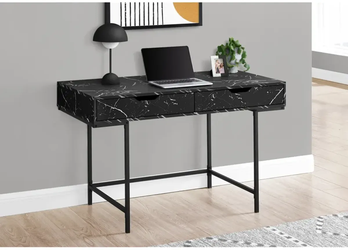 Monarch Specialties I 7552 Computer Desk, Home Office, Laptop, Storage Drawers, 48"L, Work, Metal, Laminate, Black Marble Look, Contemporary, Modern