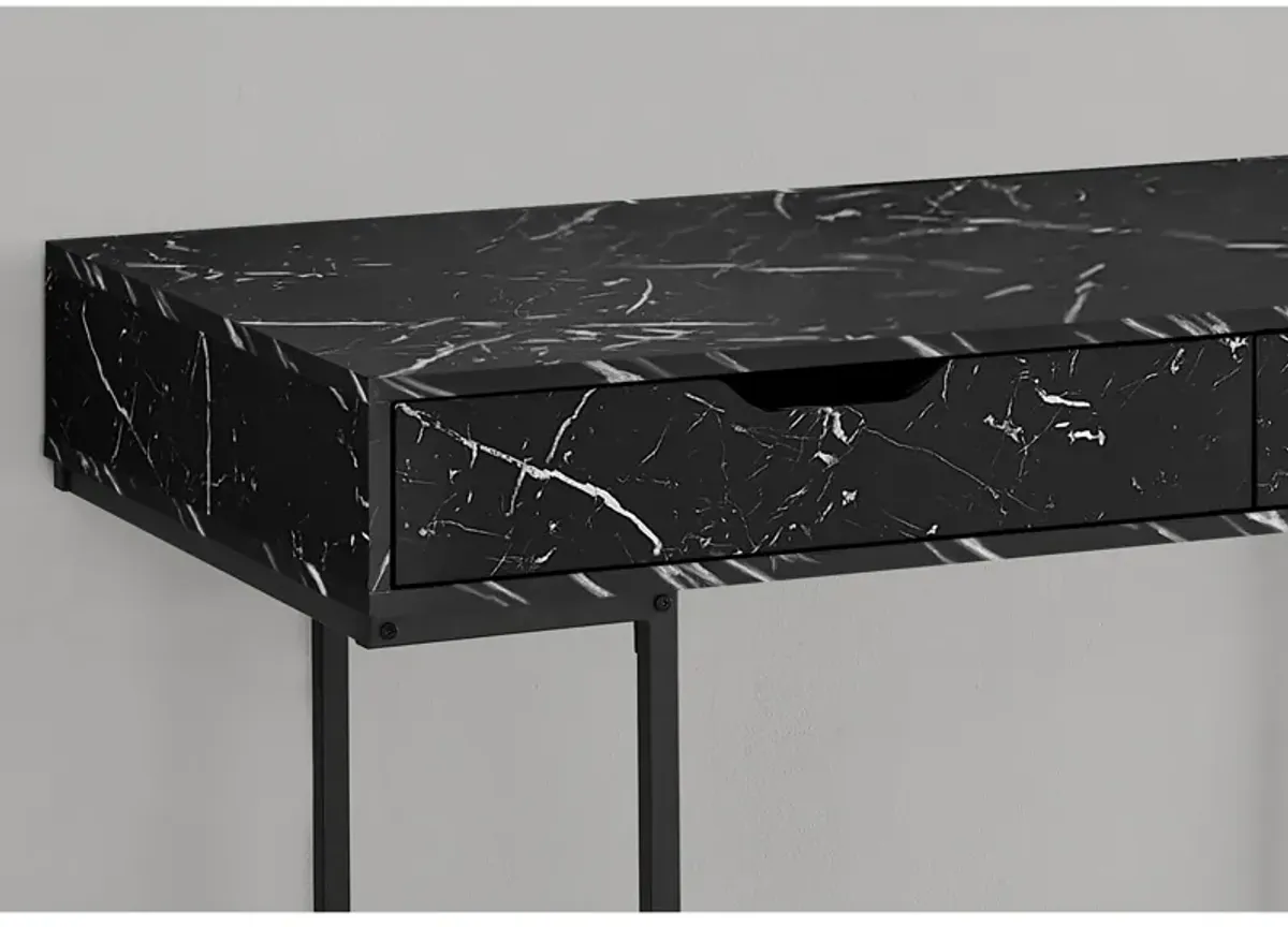 Monarch Specialties I 7552 Computer Desk, Home Office, Laptop, Storage Drawers, 48"L, Work, Metal, Laminate, Black Marble Look, Contemporary, Modern