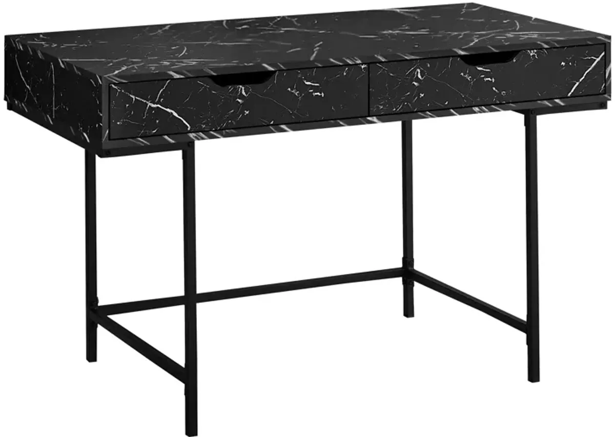 Monarch Specialties I 7552 Computer Desk, Home Office, Laptop, Storage Drawers, 48"L, Work, Metal, Laminate, Black Marble Look, Contemporary, Modern