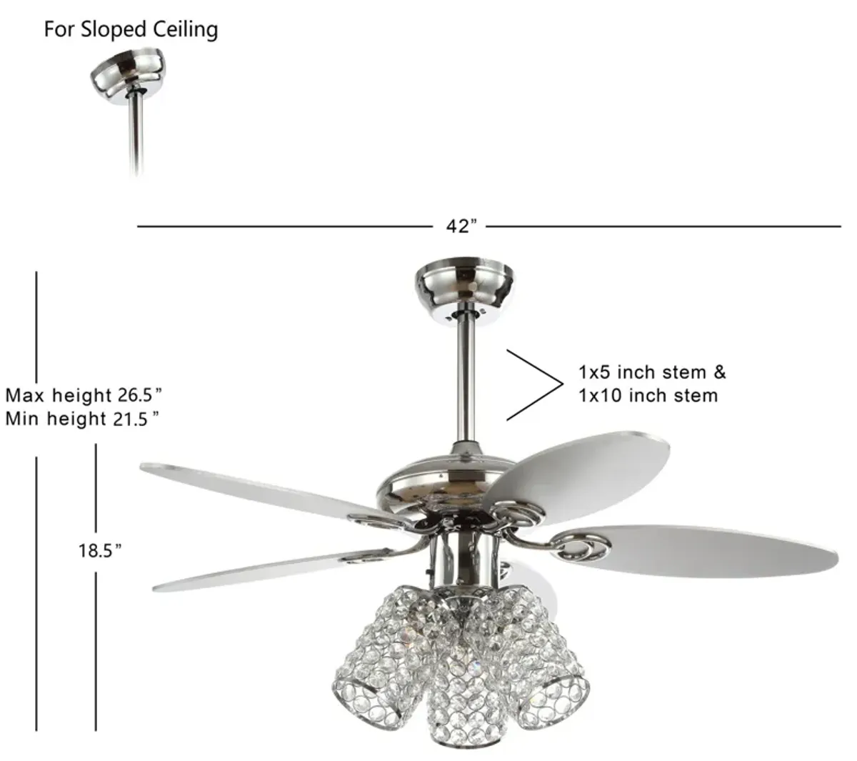 Kris 3-Light Crystal LED Ceiling Fan With Remote