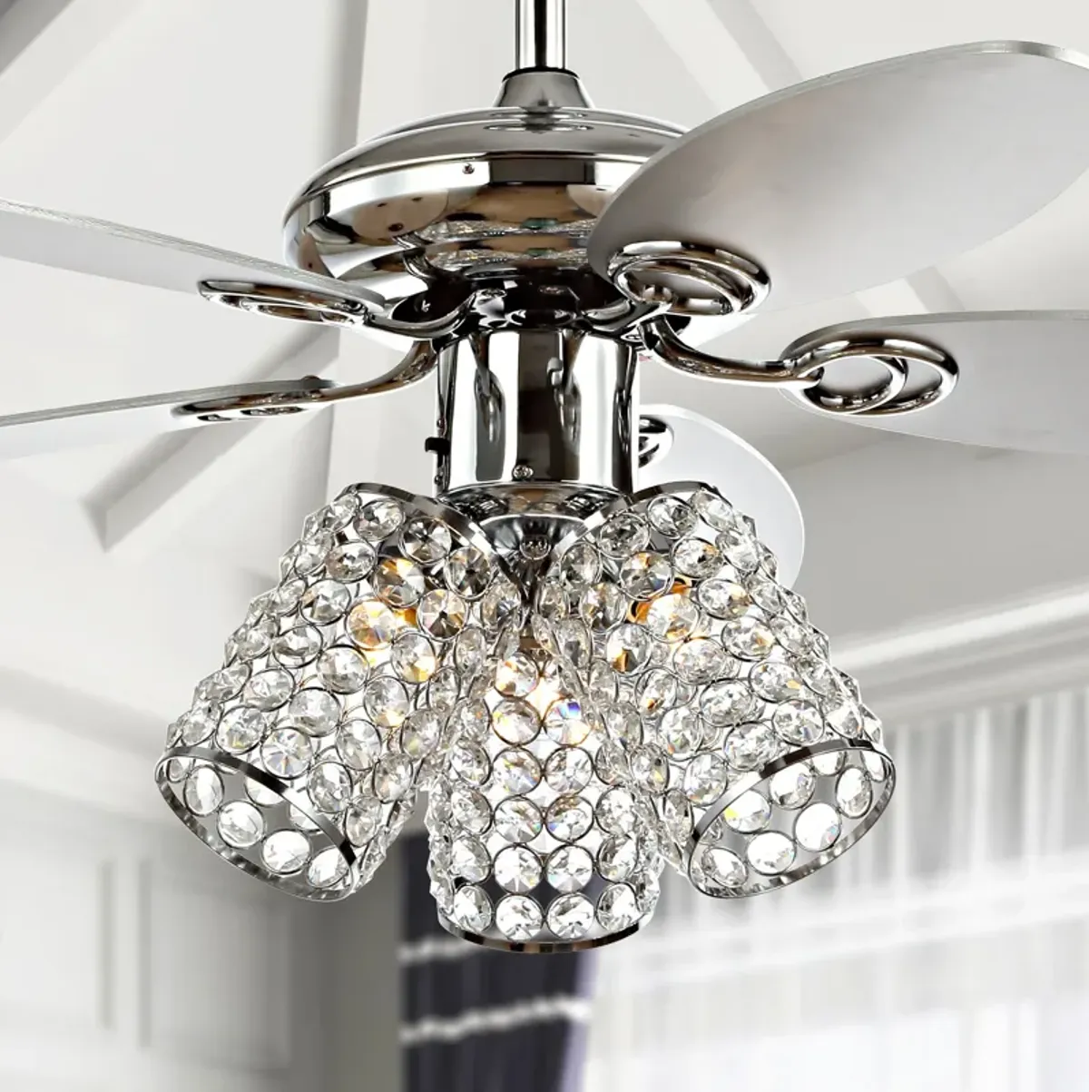 Kris 3-Light Crystal LED Ceiling Fan With Remote