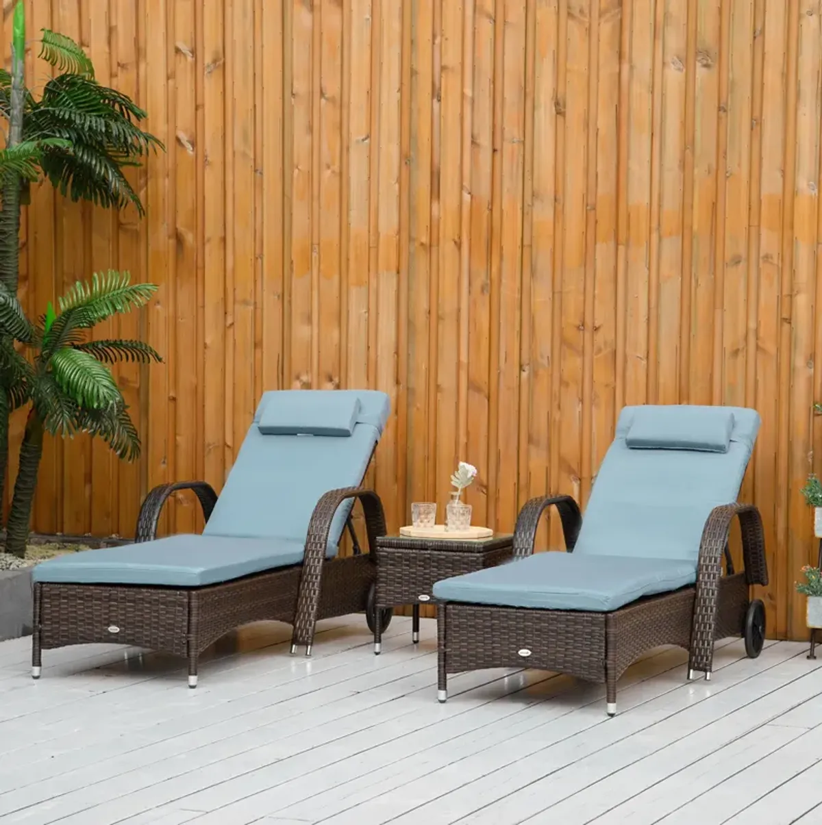 Rattan Outdoor Set: 3PC Adjustable Lounger with Side Table