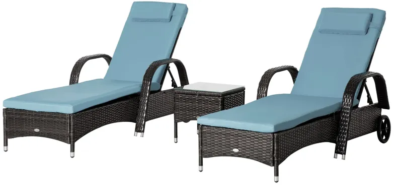 Rattan Outdoor Set: 3PC Adjustable Lounger with Side Table